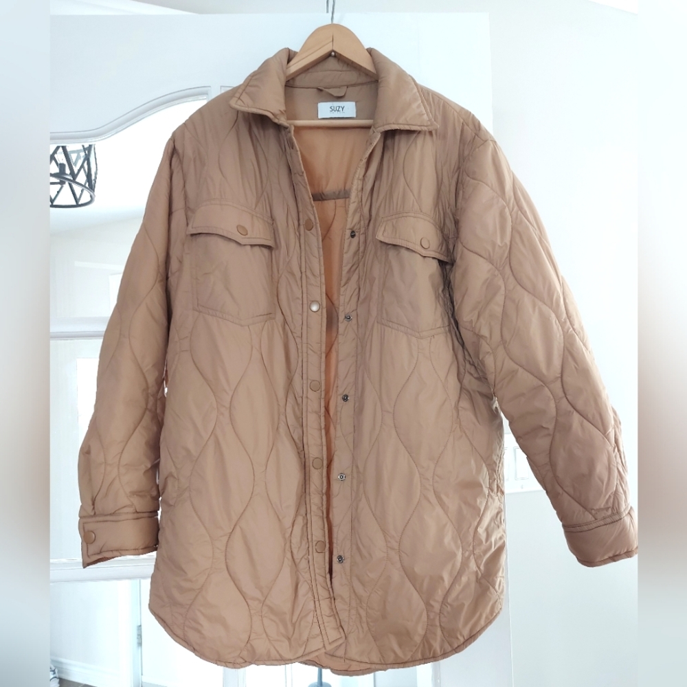 Trendy Tan Oversized Quilted Women's Jacket